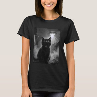 Cat Selfie With Alien ufo Funny Men Women kids T-Shirt