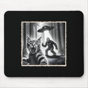 Cat Selfie With Bigfoot And Ufo Funny Sasquatch Ca Mouse Pad