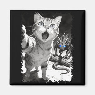 Cat selfie with chupacabra funny cryptid meme magnet