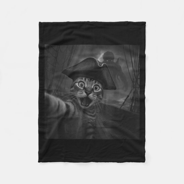 Cat Selfie With Cthulhu Cosmic Horror Funny Meme M Fleece Blanket (Front)
