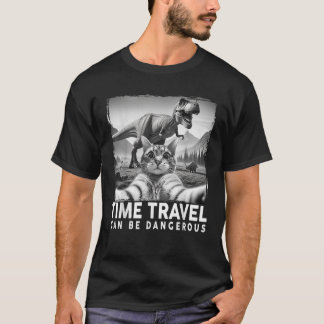 Cat Selfie with Dinosaur Time Travel Can Be Danger T-Shirt