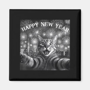 Cat Selfie With Firework Countdown Funny Happy New Magnet