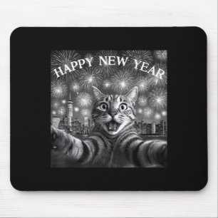 Cat Selfie With Firework Countdown Funny Happy New Mouse Pad