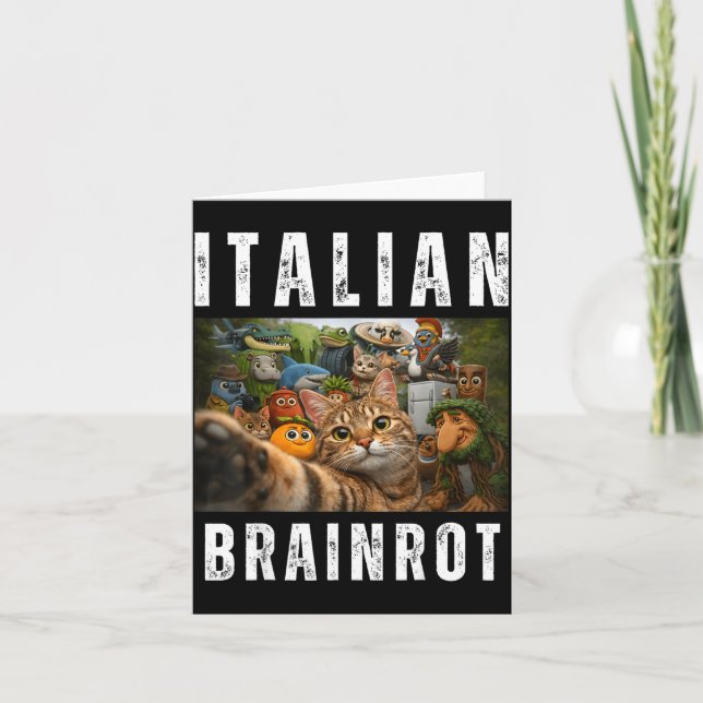Cat selfie with funny italian brainrot meme card (Front)