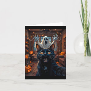 Cat Selfie With Ghost Scary Funny Halloween Card