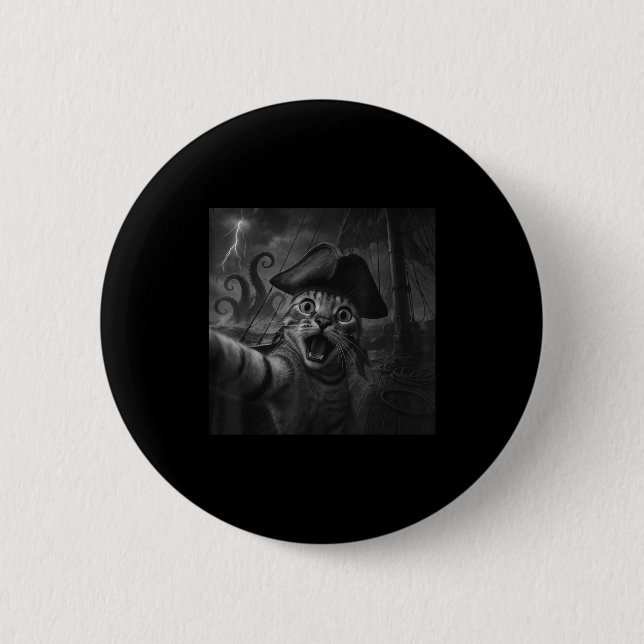 Cat Selfie With Kraken Octopus Funny Meme Men Wome 6 Cm Round Badge (Front)