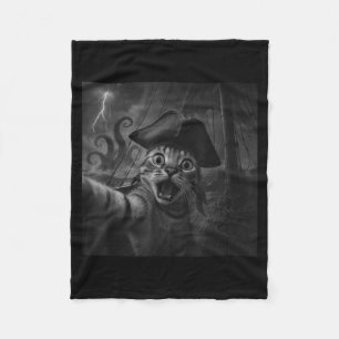 Cat Selfie With Kraken Octopus Funny Meme Men Wome Fleece Blanket