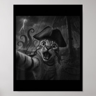 Cat Selfie With Kraken Octopus Funny Meme Men Wome Poster