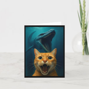 Cat Selfie With Mosasaurus Dinosaur For Boys Kids  Card