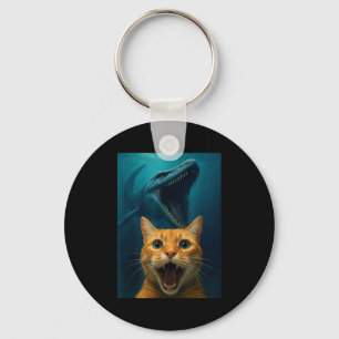 Cat Selfie With Mosasaurus Dinosaur For Boys Kids  Key Ring