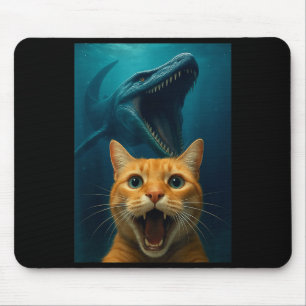 Cat Selfie With Mosasaurus Dinosaur For Boys Kids  Mouse Pad
