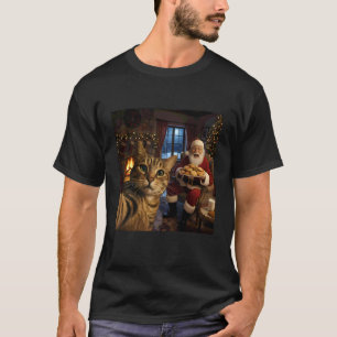 Cat Selfie with Santa Claus Funny Christmas Meme T-Shirt
