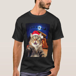 Cat Selfie with Santa, Reindeer, and Sleigh Funny T-Shirt