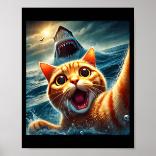 Cat Selfie With Shark Funny  Poster