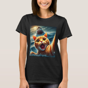 Cat Selfie With Shark Funny  T-Shirt