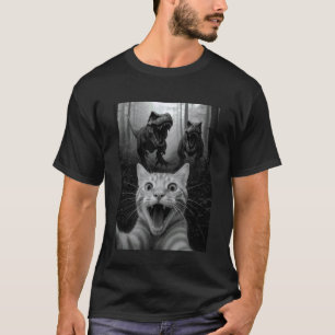 Cat Selfie with T-Rex Dinosaur Funny Cat Kids Men T-Shirt