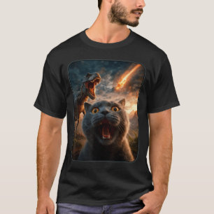 Cat Selfie With T-rex Dinosaur Funny Cat T Rex Shi T-Shirt