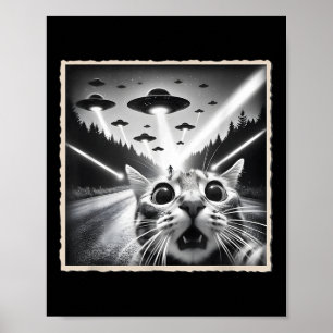 Cat Selfie With Ufo _ Funny Alien &amp; Cat  Poster
