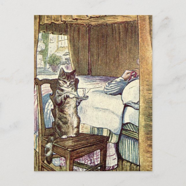 Cat Serves Breakfast in Bed Postcard (Front)
