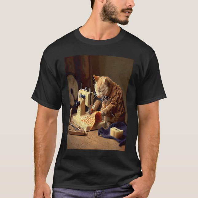 Cat Sewing Mac And Cheese T-Shirt (Front)