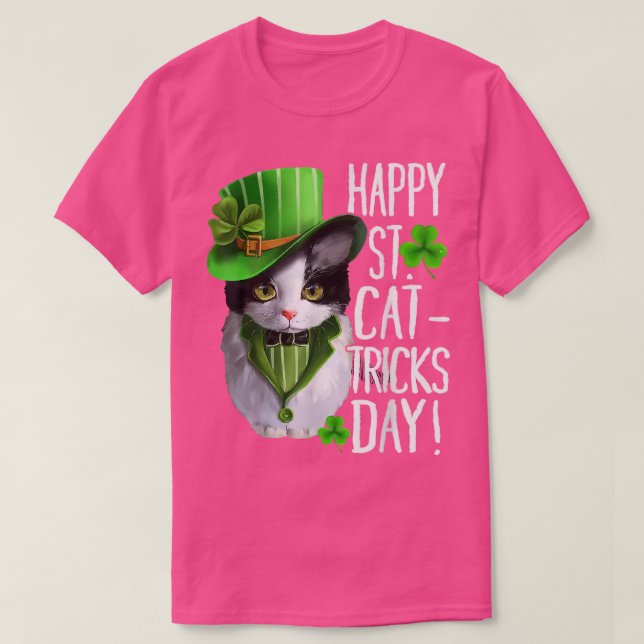 Cat Shamrock Leprechaun  Happy St Patricks Day  T-Shirt (Design Front)