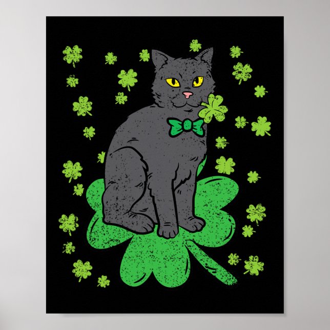 Cat Shamrock St Patricks Day 4 Leaf Clover Men Wom Poster (Front)