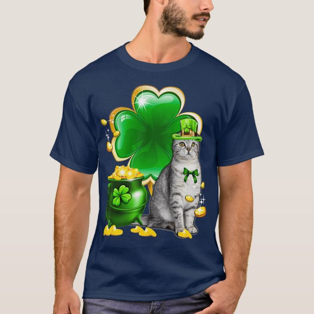 Cat Shamrock St Patricks Day Cat Irish Gift T-Shirt (Front)