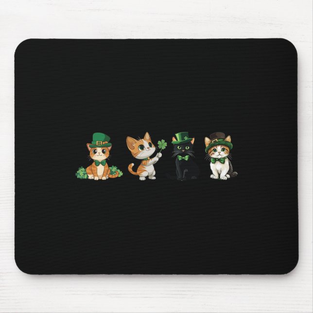 Cat Shamrock St Patricks Day Cute Kitten Lover Iri Mouse Pad (Front)