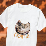 Cat Shape Modern Simple Custom Pet Cat Photo Name T-Shirt<br><div class="desc">This simple and classic design is composed of serif typography and add a custom photo.</div>