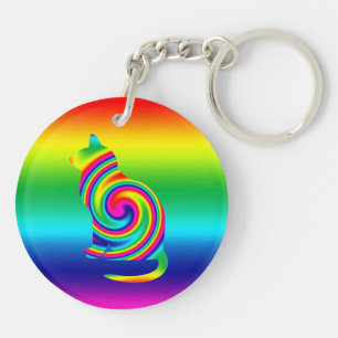 Cat Shaped Rainbow Twirl Key Ring