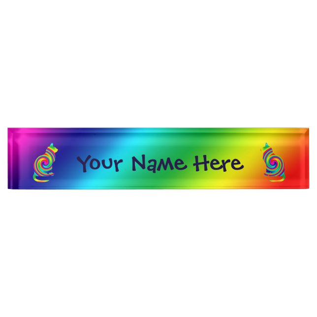 Cat Shaped Rainbow Twirl Nameplate (Front)