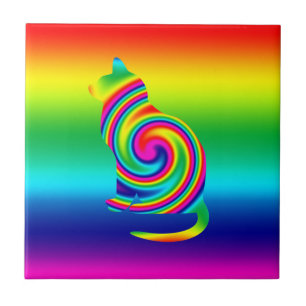 Cat Shaped Rainbow Twirl Tile