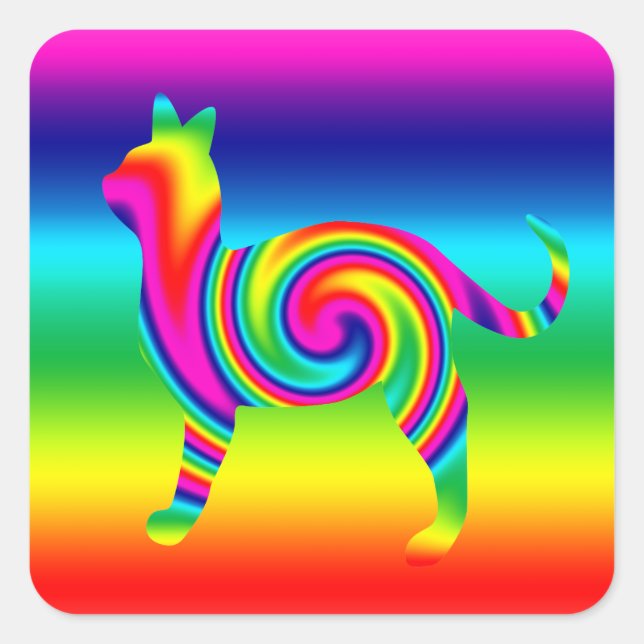 Cat Shaped Rainbow Twist Square Sticker (Front)