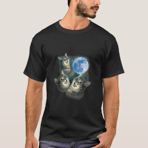 Cat Shirt 3 Cat Moon Howling At Moon Funny Weird C