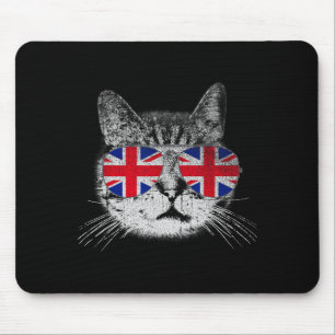 Cat Shirt Union Jack Flag Country Retro England Br Mouse Pad