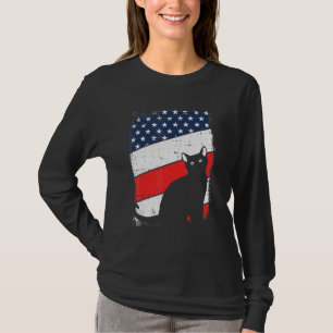 Cat Silhouette 4th Of July American Flag Patriotic T-Shirt