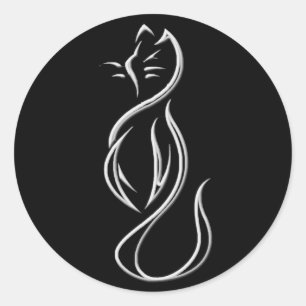 CAT SILHOUETTE CLASSIC ROUND STICKER