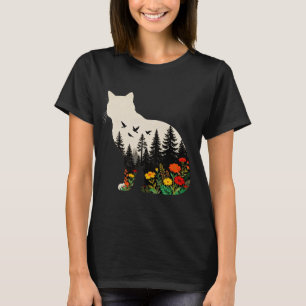 Cat Silhouette Colors Wildflower Boho Floral T-Shirt