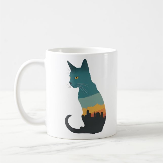 cat silhouette faded coffee mug (Left)