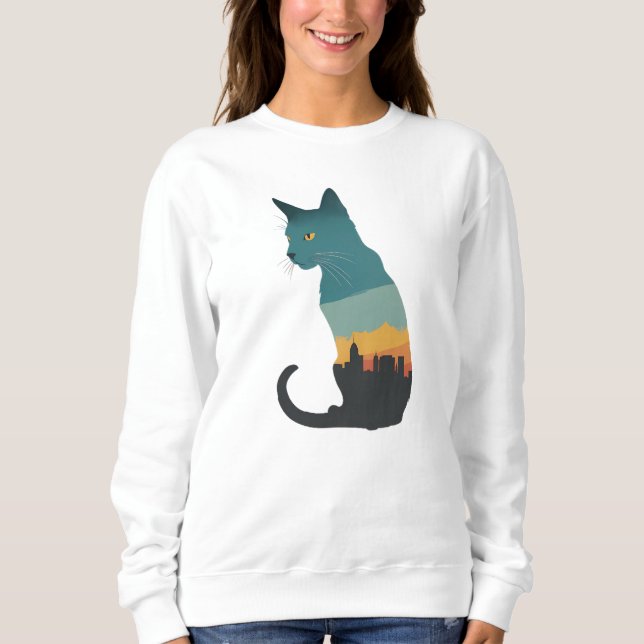 cat silhouette faded sweatshirt (Front)