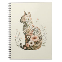Cat Silhouette Floral Boho Wildflower