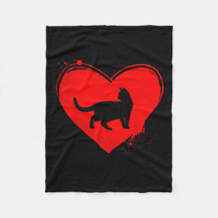 Cat Silhouette Heart Shape Valentine Cat Lovers Fleece Blanket