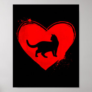 Cat Silhouette Heart Shape Valentine Cat Lovers  Poster