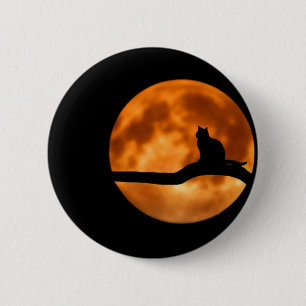 Cat Silhouette Moonlight. Personalize Button