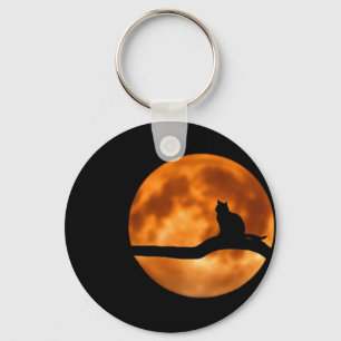 Cat Silhouette Moonlight. Personalize button  Key Ring