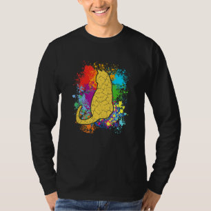 Cat Silhouette On Colourful Colour Spots For Cat T-Shirt