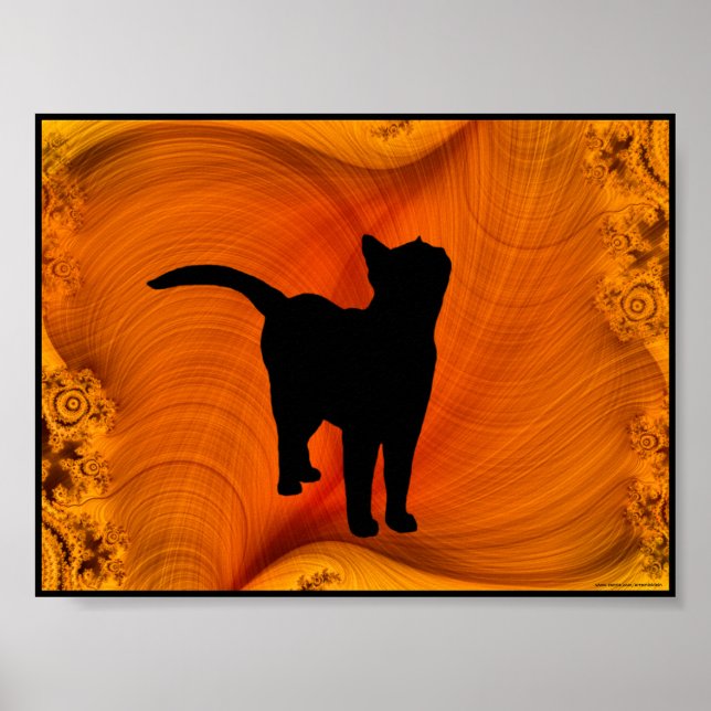Cat Silhouette on Fractals portfolio size poster (Front)