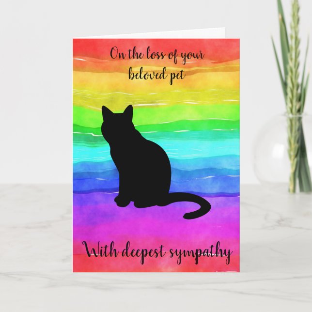 Cat silhouette rainbow custom pet sympathy card (Front)