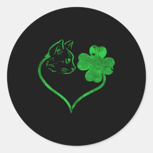 Cat Silhouette Shamrock St Patricks Day Kitten Lov Classic Round Sticker