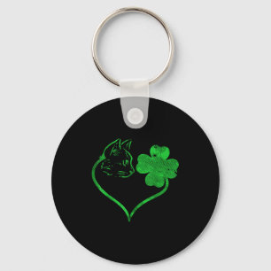 Cat Silhouette Shamrock St Patricks Day Kitten Lov Key Ring
